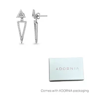 Rhodium Plated Crystal Triangle Jacket Earrings