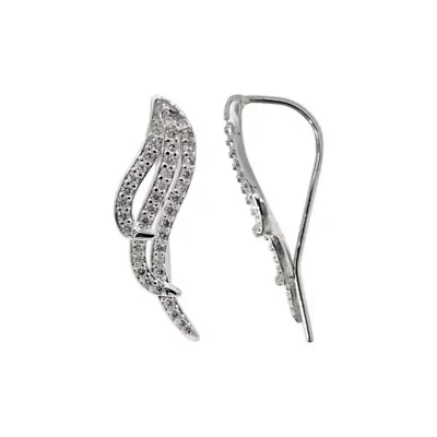 Rhodium Plated Wing Climber Earrings