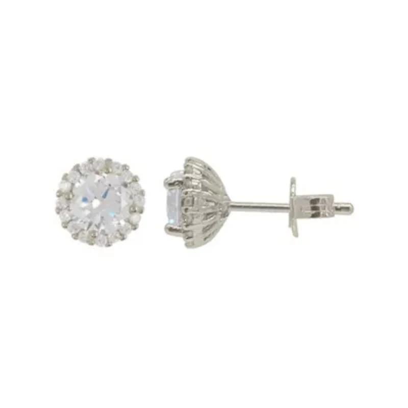 Rhodium Plated Crystal Halo Earrings
