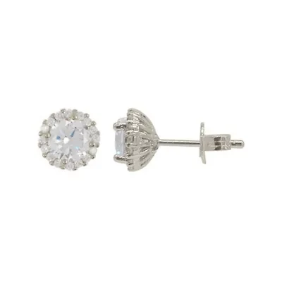 Rhodium Plated Crystal Halo Earrings
