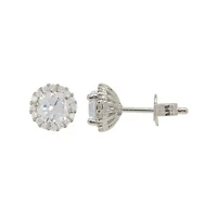 Rhodium Plated Crystal Halo Earrings