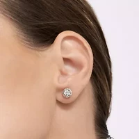 Rhodium Plated Crystal Halo Earrings