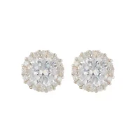 Rhodium Plated Crystal Halo Earrings