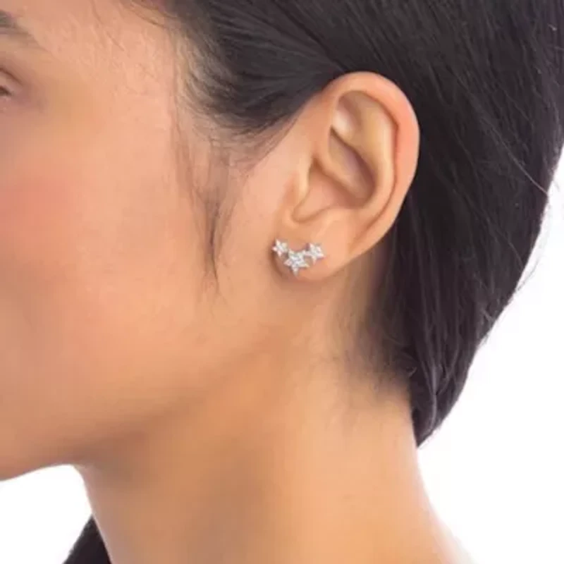 Rhodium Plated Shooting Star Stud Earrings