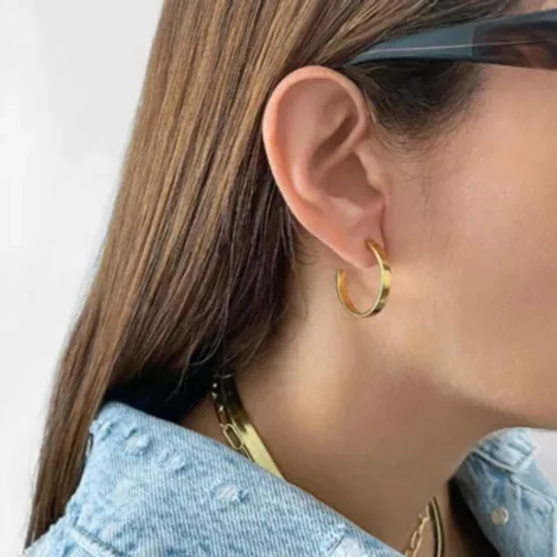 Tarnish Resistant 14k Gold Plated Flat Hoop Earrings