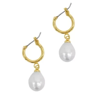 14k Gold Plated Freshwater Pearl Huggie Drop Earrings