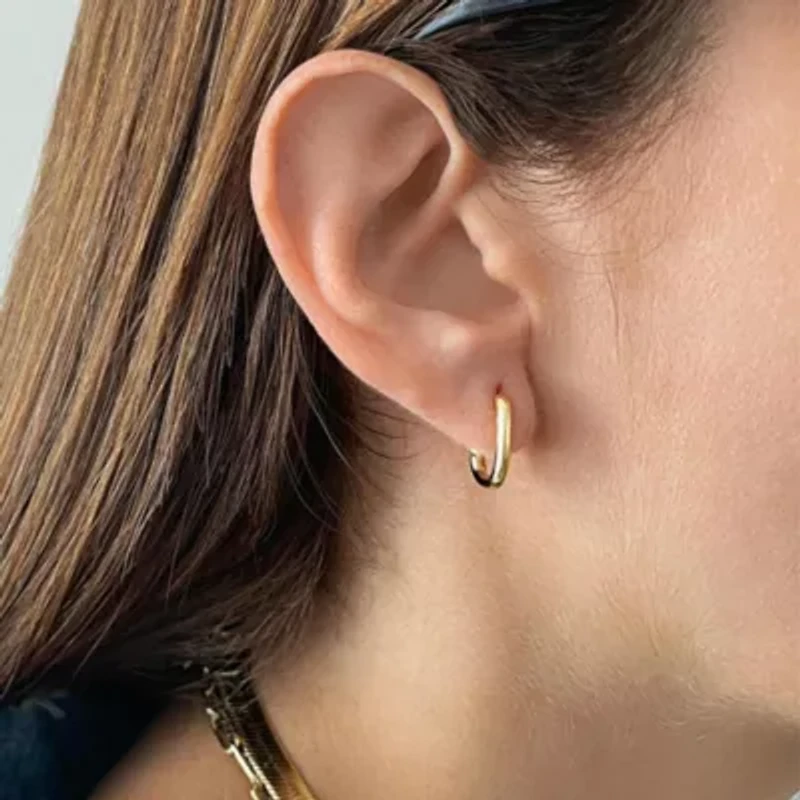 Tarnish Resistant 14k Gold Plated Rectangle Hoop Earrings