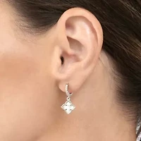 Rhodium Plated Floral White Mother of Pearl Drop Earrings