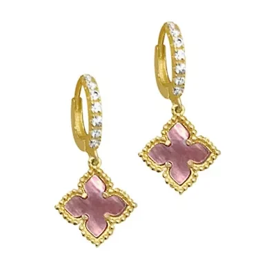14k Gold Plated Floral Pink Mother of Pearl Drop Earrings