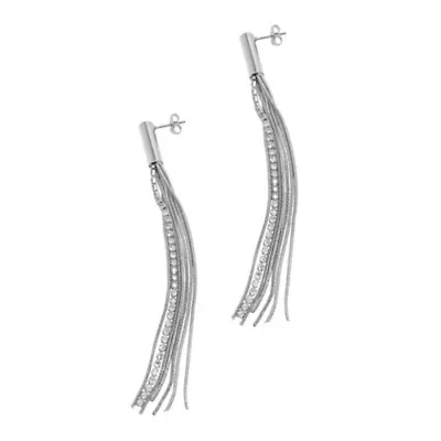 Rhodium Plated Chain and Stone Drop Earrings