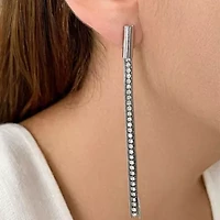 Rhodium Plated Chain and Stone Drop Earrings