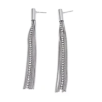 Rhodium Plated Chain and Stone Drop Earrings