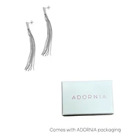 Rhodium Plated Chain and Stone Drop Earrings