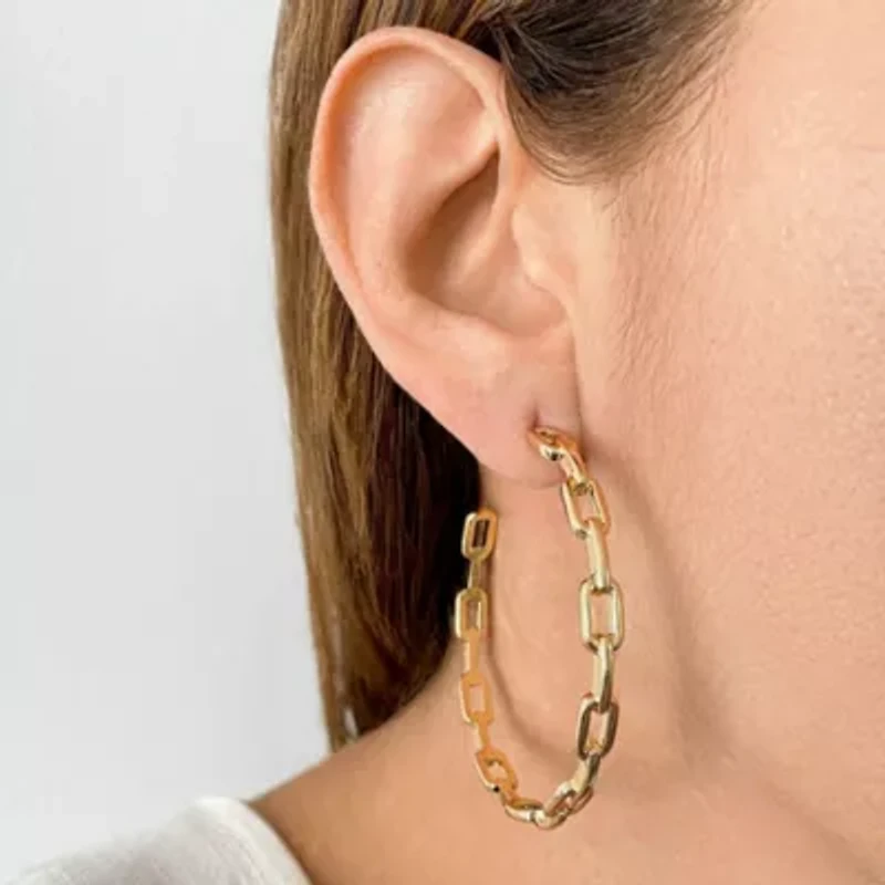 14k Gold Plated Link Hoop Earrings