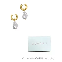 Tarnish Resistant 14k Gold Plated Shell Pearl Chubby Hoop Earrings