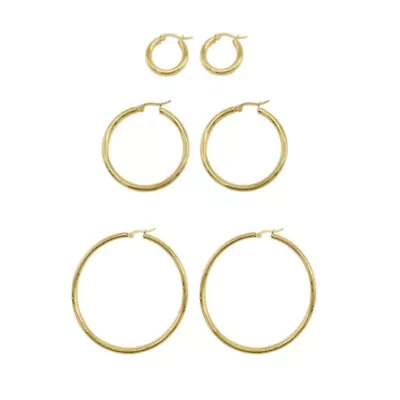 Tarnish Resistant 14k Gold Plated Hoop Earring Set