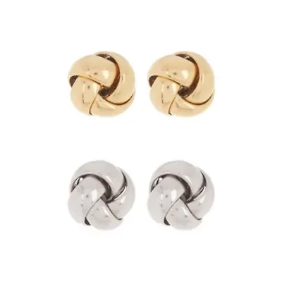 14k Gold Plated and Rhodium Plated Knot Stud Set
