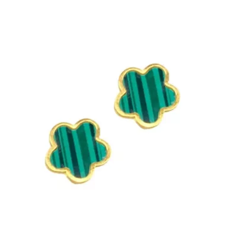 14k Gold Plated Green Clover Stud Earrings