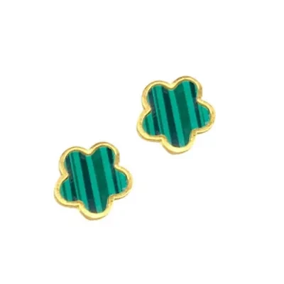 14k Gold Plated Green Clover Stud Earrings
