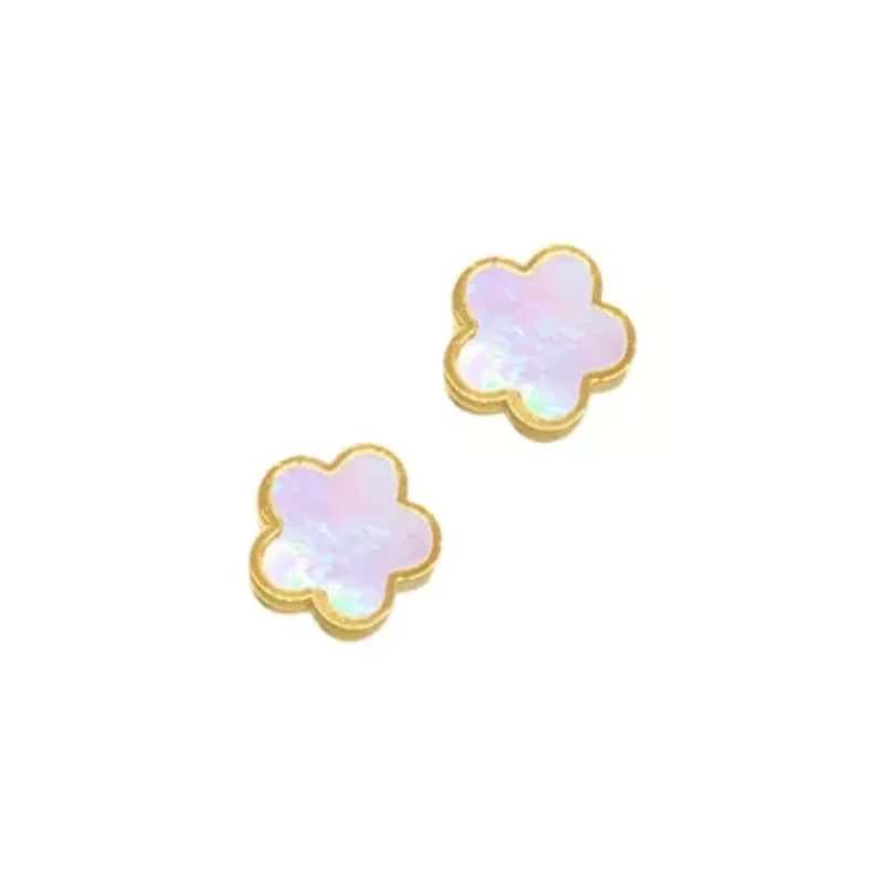 Tarnish Resistant 14k Gold Plated White Mother of Pearl Clover Stud Earrings