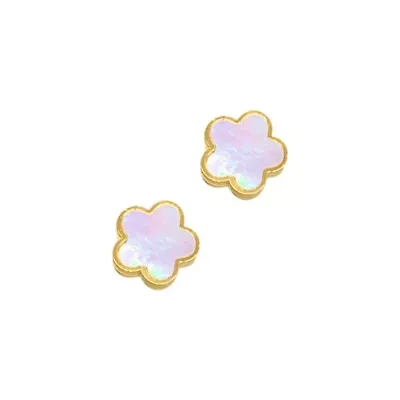 Tarnish Resistant 14k Gold Plated White Mother of Pearl Clover Stud Earrings