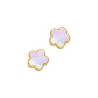 Tarnish Resistant 14k Gold Plated White Mother of Pearl Clover Stud Earrings