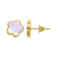 Tarnish Resistant 14k Gold Plated White Mother of Pearl Clover Stud Earrings