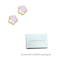Tarnish Resistant 14k Gold Plated White Mother of Pearl Clover Stud Earrings