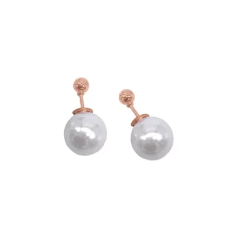 14k Rose Gold Plated Pearl Double-sided Ball Earrings