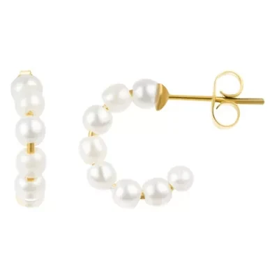 Tarnish Resistant 14k Gold Plated Pearl Huggie Hoops