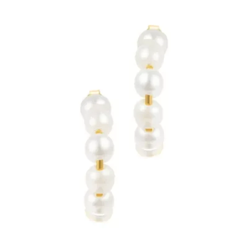 Tarnish Resistant 14k Gold Plated Pearl Huggie Hoops