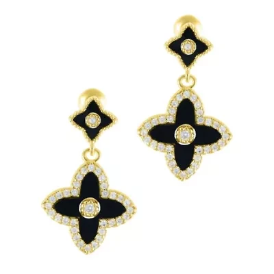14k Gold Plated Black Clover Drop Earrings