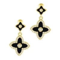 14k Gold Plated Black Clover Drop Earrings