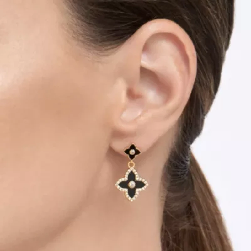 14k Gold Plated Black Clover Drop Earrings
