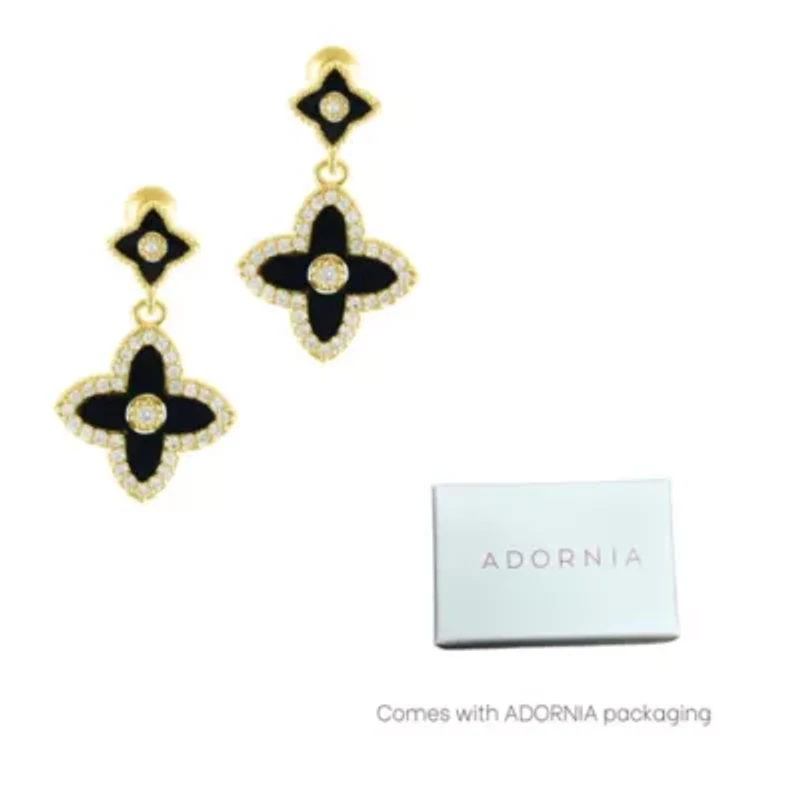 14k Gold Plated Black Clover Drop Earrings