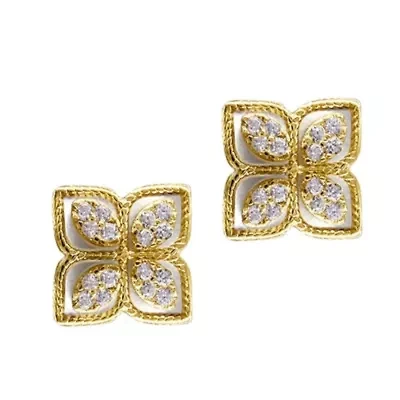 14k Gold Plated Renaissance Flower Crystal White Mother of Pearl Earrings