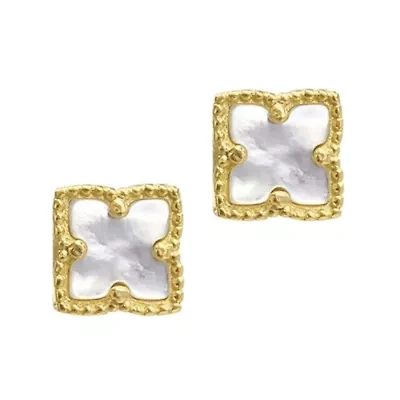 14k Gold Plated Flower White Mother of Pearl Stud Earrings