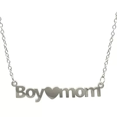 Tarnish Resistant Rhodium Plated Boy Mom Heart Necklace