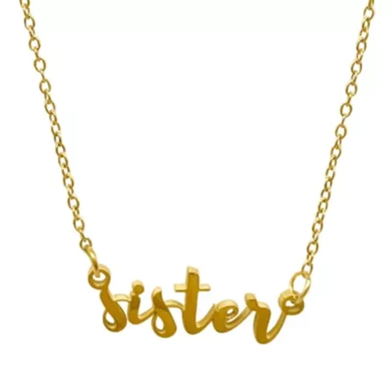 Tarnish Resistant 14k Gold Plated Cursive Sister Necklace