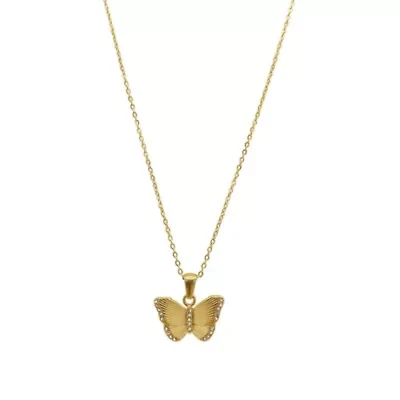 Tarnish Resistant 14k Gold Plated Butterfly Pendant Necklace