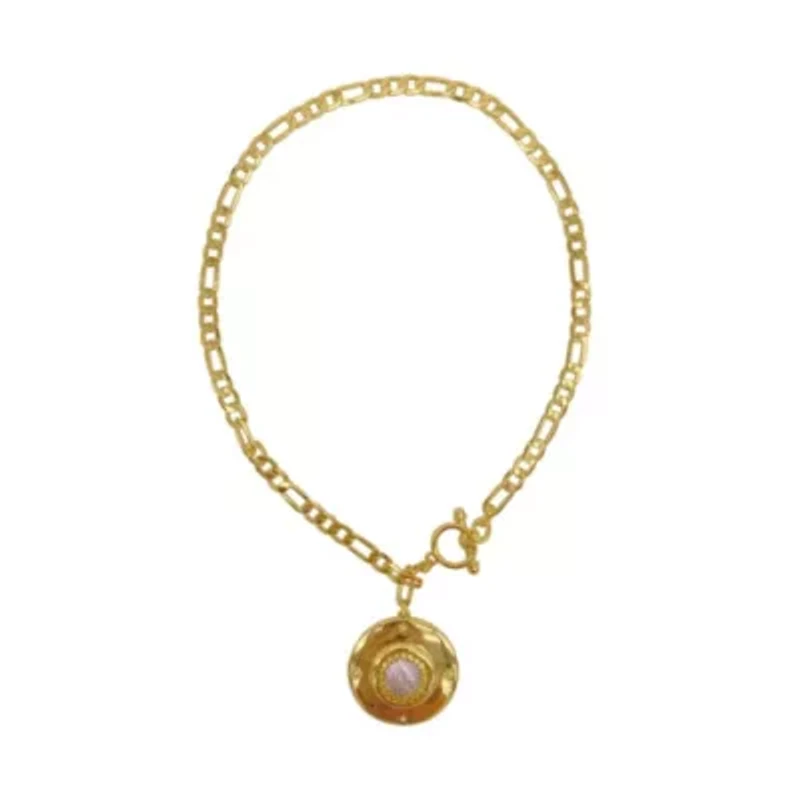 14k Gold Plated Mother of Pearl Disc Toggle Necklace