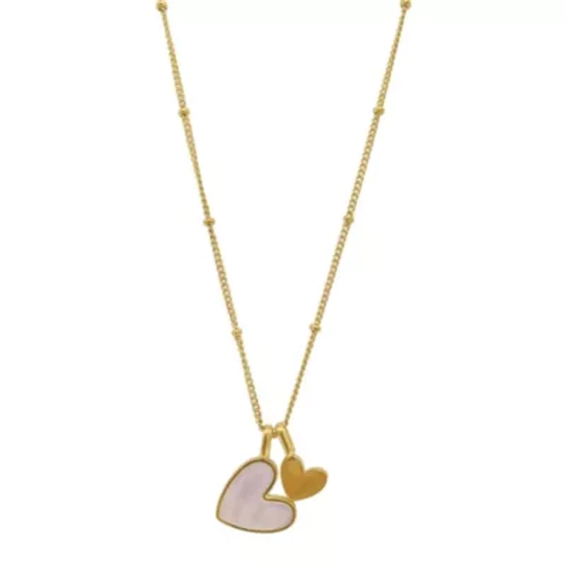 Tarnish Resistant 14k Gold Plated Mother of Pearl Heart Charms Necklace