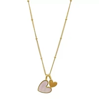 Tarnish Resistant 14k Gold Plated Mother of Pearl Heart Charms Necklace