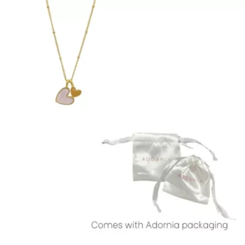Tarnish Resistant 14k Gold Plated Mother of Pearl Heart Charms Necklace