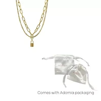 Tarnish Resistant 14k Gold Plated Layered Curb and Paper Clip Chain Lock Necklace