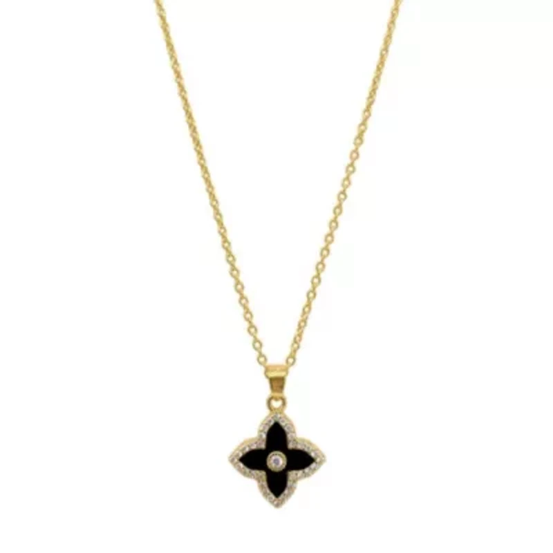 14k Gold Plated Black Clover Necklace