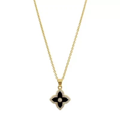 14k Gold Plated Black Clover Necklace