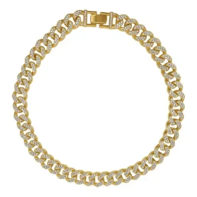 14k Gold Plated Flat Curb CZ Chain Necklace