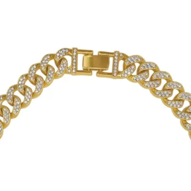 14k Gold Plated Flat Curb CZ Chain Necklace