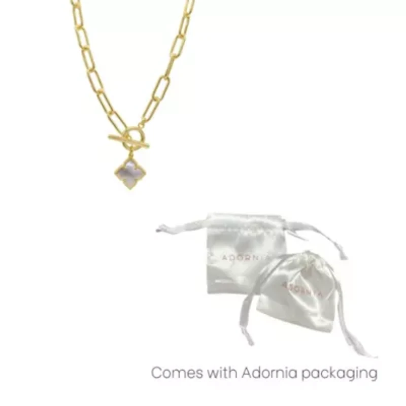 14k Gold Plated Flower White Mother of Pearl Paper Clip Chain Toggle Necklace